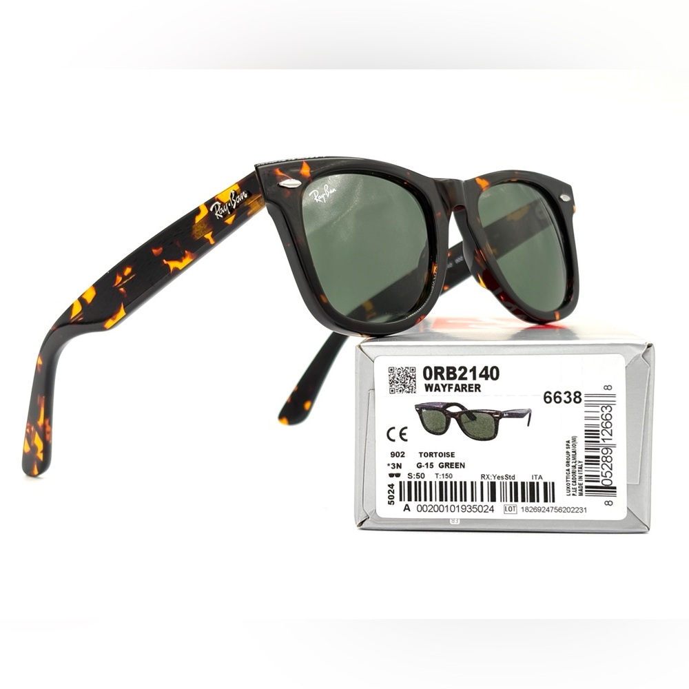 Ray-Ban Wayfarer RB 2140 902 50mm Green Classic G-15 Sunglasses Tortoise 501 - Picture 4 of 14